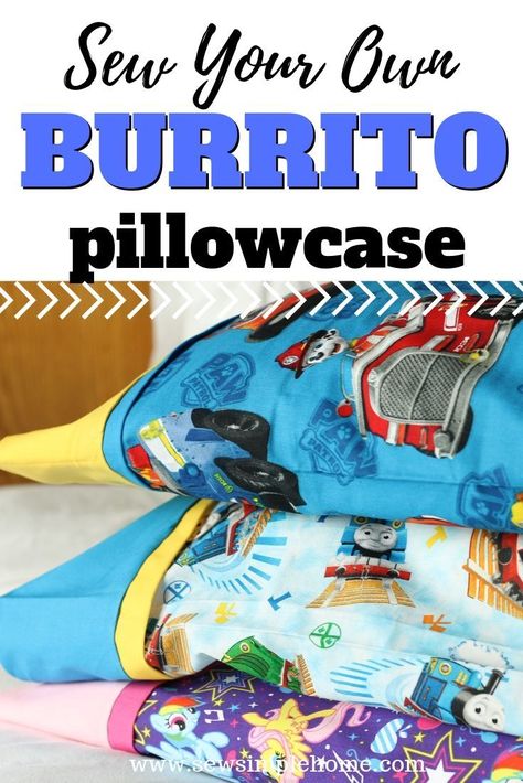 Step by step tutorial on how to make a diy burrito pillowcase and free sewing pattern Burrito Pillowcase, Pillows Diy, Holiday Hand Towels, Burlap Ideas, Fat Quarter Projects, Custom Pillow Cases, Pillowcase Pattern, Beginner Sewing Projects Easy, Sewing Pillows