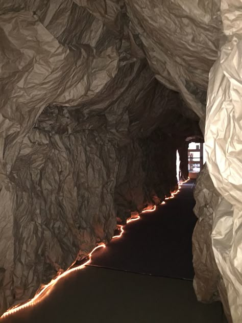 Caves, caves and more caves! Fake Cave Entrance, Cave Classroom Decorations, Diy Bat Cave, Cave Aesthetic Room, Halloween Cave, Cave Quest Vbs Decorations, High School Halloween Party, Cave Room Ideas, Diy Cave