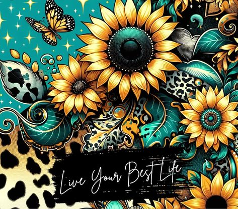 Live Your Best Life 20oz Tumbler Wrap, Leopard Butterfly Sunflowers, Digital File, Positive Affirmations Tumbler Wrap, Positive Quote Wrap, - Etsy Affirmation Tumbler Wrap, 20oz Tumbler Wrap Designs, Leopard Butterfly, Diy Vinyl Projects, Inspirational Tumbler, Sunflower Images, Sunflower Kitchen Decor, Citation Positive, Logo Design Set