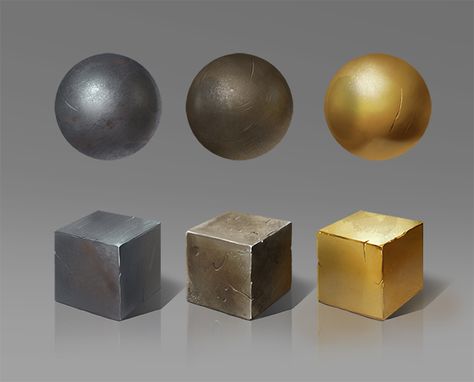 Metals material studies by Coffee-Shakes on DeviantArt Metal Digital Art, Metal Drawing, Concept Art Tutorial, Digital Painting Techniques, Texture Drawing, Hand Painted Textures, Digital Texture, Material Textures, 3d Texture