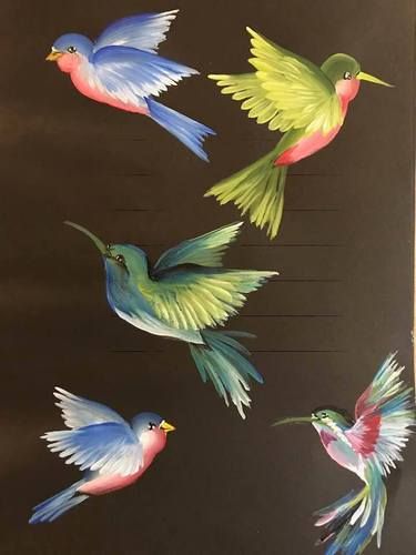 Study Lesson, Donna Dewberry Painting, Bird Painting Acrylic, Types Of Birds, Donna Dewberry, Hummingbird Painting, Folk Art Flowers, Acrylic Painting Flowers, Feather Painting