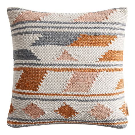 Ivory And Coral Chindi Cotton Throw Pillow by World Market Coral Throw Pillows, Southwestern Pillow, Coral Pillows, Navy Pillows, Coral Accents, Living Room Accents, Blue Throw Pillows, Cotton Throw, Cotton Throws