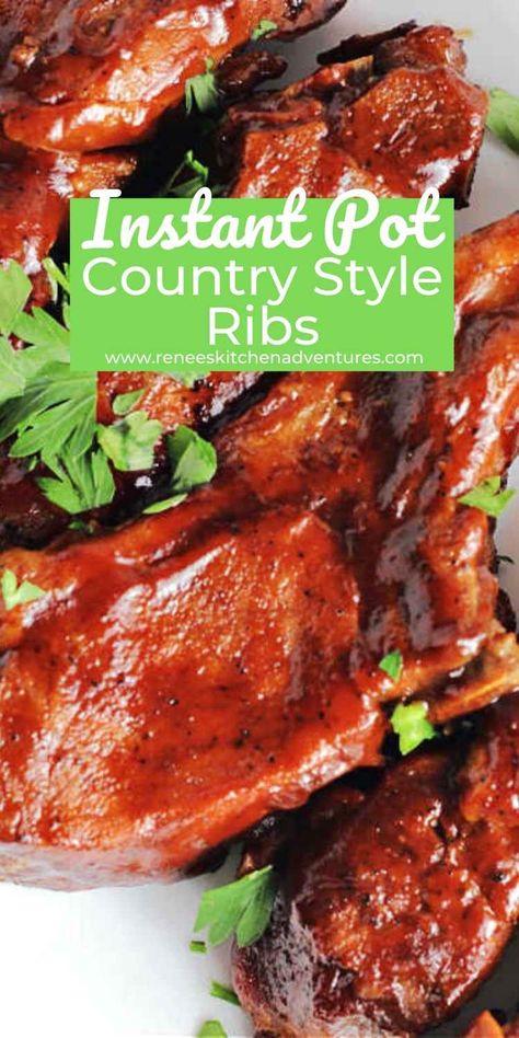 Instant Pot Country Style Ribs - tender and flavorful seasoned country style pork ribs cooked in an Instant Pot pressure cooker then slathered in BBQ sauce and finished under the broiler! Homemade Ribs, Country Ribs Recipe, Pressure Cooker Ribs, Sticky Ribs, Country Ribs, Ribs Recipes, Tender Ribs, Country Style Pork Ribs, Country Style Ribs