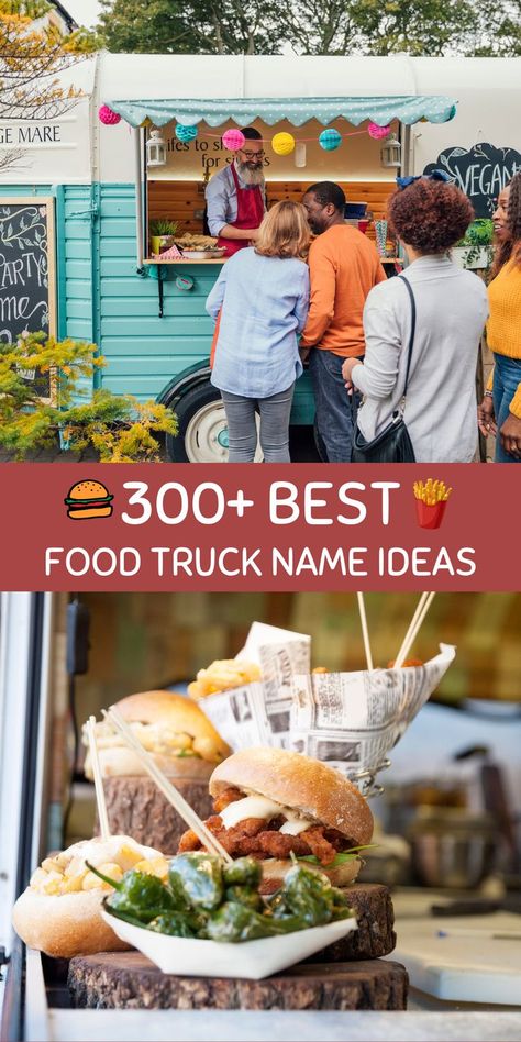 Burgers and a food truck with a line outside. Breakfast Food Truck, Vegan Food Truck, Starting A Food Truck, Food Truck Menu, Truck Names, Food Van, Best Food Trucks, Truck Business, Food Truck Business