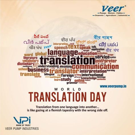 #InternationalTranslationDay is an #international #day recognising #translation #professionals. It is on 30 #September, which is the day of the feast of #StJerome, the #Bible #translator who is considered the #patron #saint of #translators #WorldTranslationDay #TranslationDay #VeerPump #veer #pumps #solar #solarpump #bldcmotor #BLDC #submersiblepump #motor #pump www.veerpump.in +919924476551 International Translation Day, Speech Text, Language Apps, 30 September, First Language, International Day, Educational Technology, Grammar, The Bible