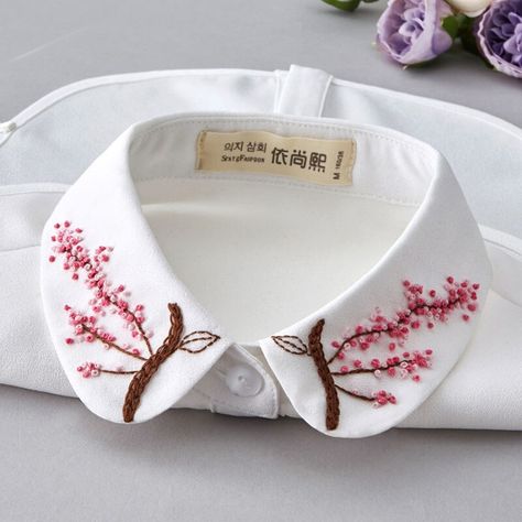 Smarter Shopping, Better Living! Aliexpress.com Shirt Collar Embroidery, Collar Shirts Women, Collar Embroidery, Half Shirt, False Collar, Bone Crafts, Fake Collar, Hand Embroidery Patterns Flowers, Half Shirts