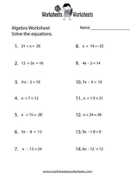 Simple Algebra Worksheet Printable 10th Grade Math Worksheets, Basic Algebra Worksheets, Algebra Equations Worksheets, 10th Grade Math, 9th Grade Math, Equations Worksheets, Pre Algebra Worksheets, Algebra Formulas, Problem Solving Worksheet