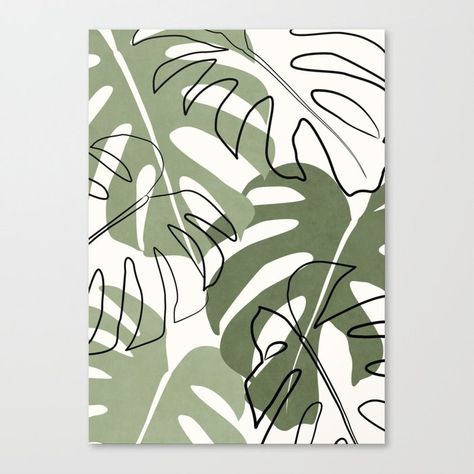 Monstera Wall Mural, Narrowboat Life, Plant Art Print, Simple Canvas Paintings, Leaf Drawing, Canvas Painting Designs, Plant Painting, Monstera Plant, Plant Drawing