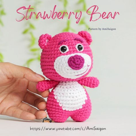 Strawberry Bear Crochet, Strawberry Bear, Bear Amigurumi, Crochet Strawberry, Amigurumi Tutorial, Crochet Bear, Bear Pattern, How To Crochet, Crochet Dolls