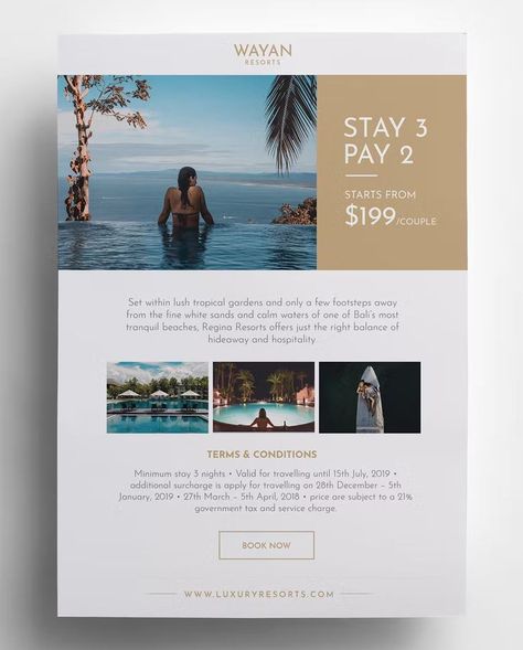 Hotel Resorts Flyer Template PSD, INDD Hotel Marketing Design, Hotel Ads, Promo Flyer, Holiday Flyer Template, Hotel Marketing, Banner Design Inspiration, Graphic Design Infographic, Trophy Design, Promotional Design