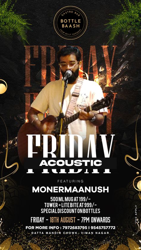 Acoustic Acoustic Poster Design, Acoustic Night Poster, Live Music Flyer, Restaurant Creatives, Music Event Flyer, Music Event Poster, Background Event, Live Music Poster, Live Music Bar