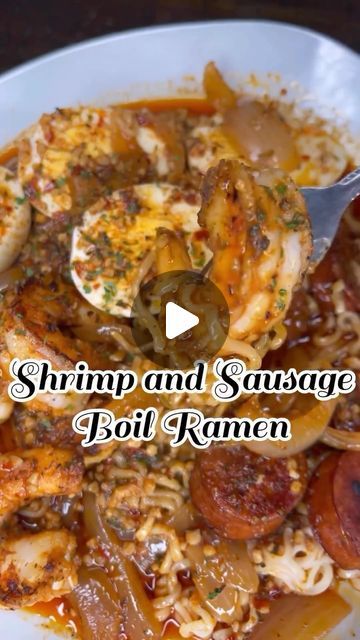 Seafood Network🦞🦐🦀🦑🐙🍤 on Instagram: "Shrimp and Sausage Boil Ramen 🍜  @seaofsoulllc   Ingredients: Unsalted butter 🧈  Minced garlic 🧄  Cajun seasoning Red crushed pepper Cap full of liquid seafood boil Smoked paprika Black pepper Lemon pepper A squeeze of lemon juice 🍋  Garlic powder A bit of chicken broth  Parsley 🌿   *You will NOT need to use the seasoning packet that comes with the ramen #seafoodnetwork" Shrimp And Sausage Boil, Shrimp Ramen Noodle Recipes, Shrimp Ramen Recipes, Sausage Boil, Ramen Noodle Recipes Easy, Seafood Ramen, Ramen Recipes Easy, Shrimp And Sausage, Seafood Boil Recipes