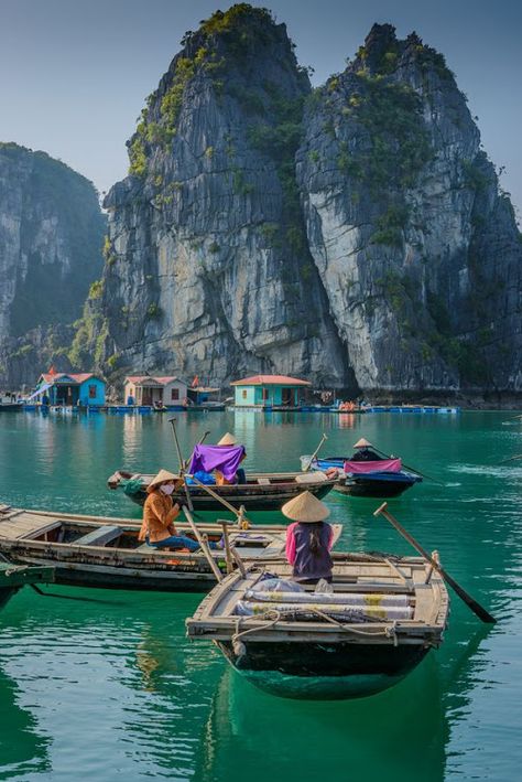 On my top 5 places to go before I turn 30 list! Halong Bay, Vietnam Halong Bay Vietnam, Vietnam Voyage, Ha Long Bay, Ha Long, Halong Bay, Beautiful Villages, Small Boats, Bhutan, Fishing Villages