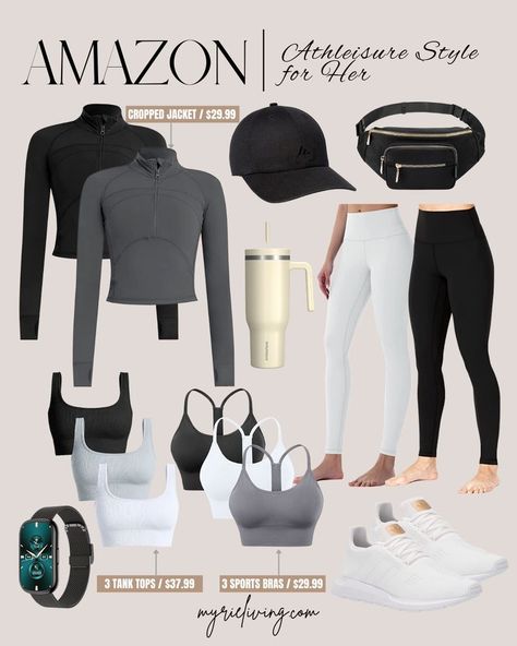 Elevate your workout wardrobe with Amazon's trendy athleisure collection. Shop now and upgrade your workout gear with Amazon's fashionable athleisure collection. #AmazonAthleisure #AthleisureStyle #WorkoutWear #FitnessFashion #AthleticApparel #TrendyLeggings #ComfortableSportsBras #FitnessMotivation #WorkoutInspiration #FitnessJunkie #HealthyLifestyle #GymLife #YogaPants #FitnessOutfit #GymFashion #AthleisureWear #ExerciseClothes #FitnessGear #FitnessAddict #FitnessGoals #FitnessCommunity Gym Capsule Wardrobe, Workout Capsule Wardrobe, Fall Workout Outfits, Athleisure Outfits Fall, Clothes Capsule Wardrobe, Fall Athleisure, Capsule Wardrobe Women, Athletic Wear Womens, Gymwear Outfits