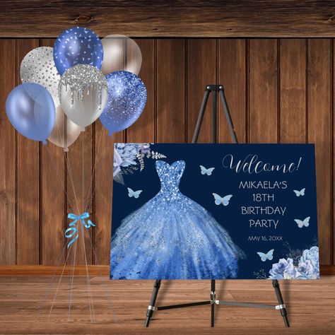 18th Debut Theme, Debut Theme Ideas, Debut Theme, Happy Birthday 18th, Birthday Welcome Sign, Quinceanera Party, 18th Birthday Party, Blue Gown, Find Color