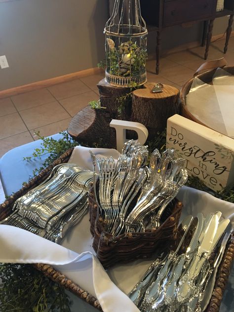 Silverware Display, Medical Themed Parties, Wedding Silverware, Party Buffet Table, Buffet Set Up, Buffet Table Decor, Food Bars, Christmas Platter, Buffet Decor