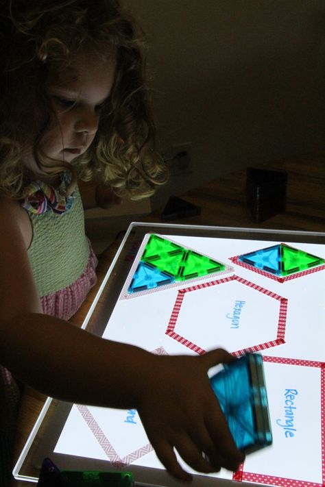 Light Box Activities, Sensory Lights, Shapes Preschool, Light Board, Sensory Table, Shapes Activities, Light Panel, Shape Puzzles, Reggio Emilia