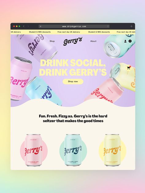 Gerry's Hard Seltzer Branding — Studio Chong Single Product Website, Branding Design Process, Animated Ads Design, Seltzer Branding, Funky Website Design, Website Inspiration Design, Drink Website, Email Newsletter Inspiration, Brand Website Design