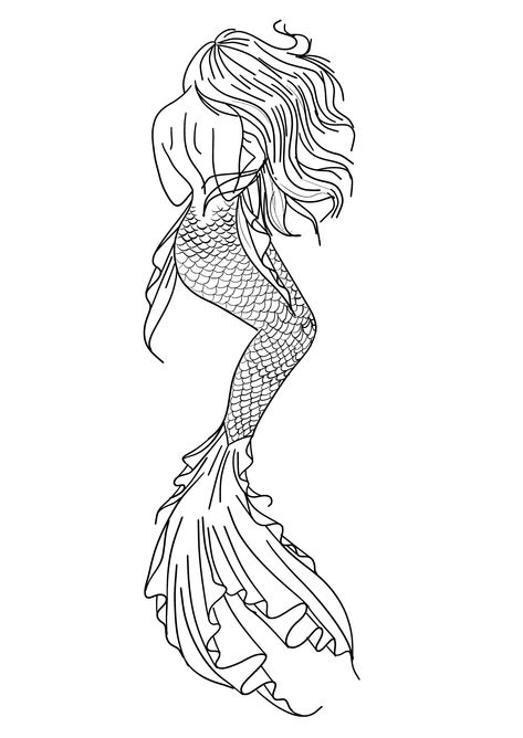 Mermaid Tattoo Outline, Knee Tattoo Stencil, Mermaid Line Drawing, Mermaid Tattoo Ideas For Women, Mermaid Line Art, Mermaid Outline, Mermaid Sleeve Tattoos, Siren Tattoo, Mermaid Tattoo Designs