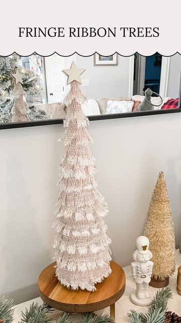 Kelsi Savage|| DIY + HOLIDAYS on Instagram: "Fringe ribbon trees!🎄⁣ ⁣ These were so fun & easy to make! Perfect for a Christmas craft night! ⁣ .⁣ .⁣ .⁣ .⁣ .⁣ #christmascrafts #christmascraft #christmasdecorations #diychristmasdecor #christmascrafting" Christmas Craft Night, Christmas Tree Dyi, Ribbon Tree, Fabric Christmas Trees, Craft Night, Holiday Diy, Diy Holiday, Christmas Crafts Diy, Christmas Craft