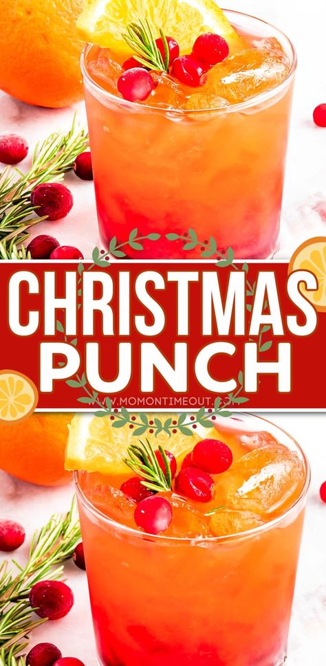 This easy Christmas Punch recipe is a holiday favorite! With just 4 ingredients (plus alcohol if using) this gorgeous holiday punch recipe comes together quickly and easily. Serve it by the glass, pitcher or punch bowl - your choice! // Mom On Timeout Cute And Easy Desserts, Christmas Pina Colada, Pitcher Alcoholic Beverages, Southern Comfort Punch, Christmas Punch Recipes Alcoholic, Christmas Punch Alcoholic, Easy Christmas Punch, Crafty Cocktails, Half Christmas