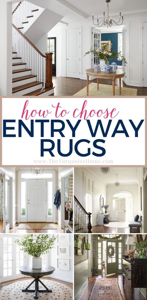 Foyer Rugs Entryway Front Entry Round, Front Doorway Ideas Entryway Inside, Entry Foyer Rugs, Round Rug Hallway, How Big Should Entryway Rug Be, Entry Hall Rug Ideas, Accent Rugs Entryway, Round Rugs In Entryway, Front Door Decor Ideas Entrance Inside