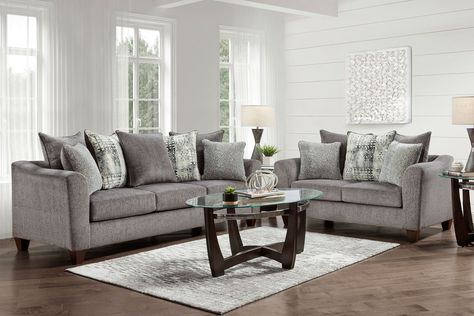 The classic silhouette paired with the innovative design of the Tori collection makes this Sofa the perfect choice for any space. This collection is designed to transform with you as your space transforms and at a value price. Offering a sectional, loveseat, or ottoman to be purchased to complete this group. Featuring scatter back pillows and a soft, neutral upholstery the Tori Sofa is the ideal place to sit back and relax. Casual Chic Living Room, Grey Sofa Set, 3 Piece Living Room Set, Sofa And Loveseat, Hardwood Plywood, Small Space Living Room, Room Ambiance, Living Room Bookcase, Cocktail Ottoman