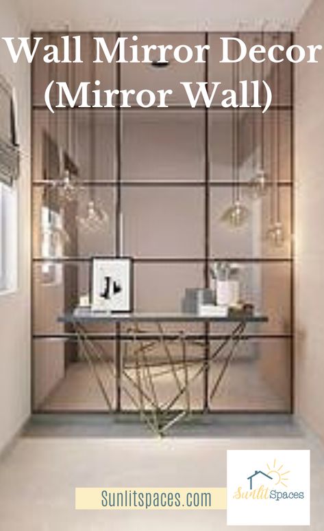 Mirrored Foyer Wall, Wallpaper With Mirror, Three Mirrors On Wall Ideas, Mirrored Wall Ideas, Mirror Wall Ideas, Mirror Wall Design Ideas, Mirror Wall Design, Wall Mirror Ideas, Mirror Wall Tiles