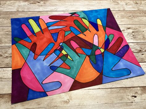 Paint With Hands, Colorful Hands Art, Kid Art Activities, Special Needs Art Activities, Collage Art For Kids Project Ideas, Art Lessons For Adults, Hands On Art Projects For Kids, Primary Art Lessons, Hand Tracing Art For Kids