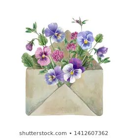 Envelope With Flowers, Envelope Flowers, Watercolor Envelope, Pansy Flowers, Watercolor Flowers Tutorial, Birthday Illustration, Red Bubble Stickers, Book And Frame, Illustration Blume