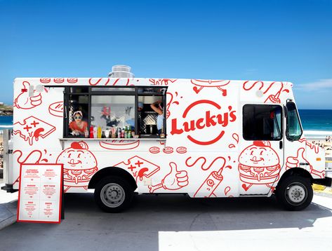 Lucky's Illustration and Branding on Behance Pop Up Food Truck, Healthy Food Truck, Burger Truck, Carls Jr, Trailer Wrap, Foodtrucks Ideas, Honey Puffs, Burger Van, Vehicle Branding