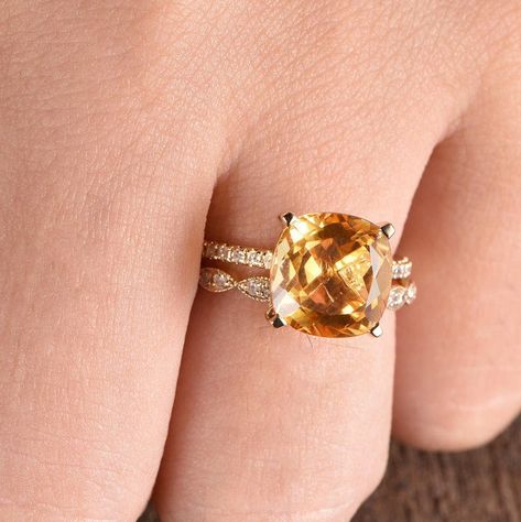 Swiss Blue Topaz Engagement Ring, Aquamarine Engagement Ring Rose Gold, Citrine Wedding Ring, Yellow Gemstone Ring, Citrine Engagement Ring, Cushion Cut Wedding Rings, Citrine Ring Engagement, Citrine Earrings Studs, Citrine Jewelry