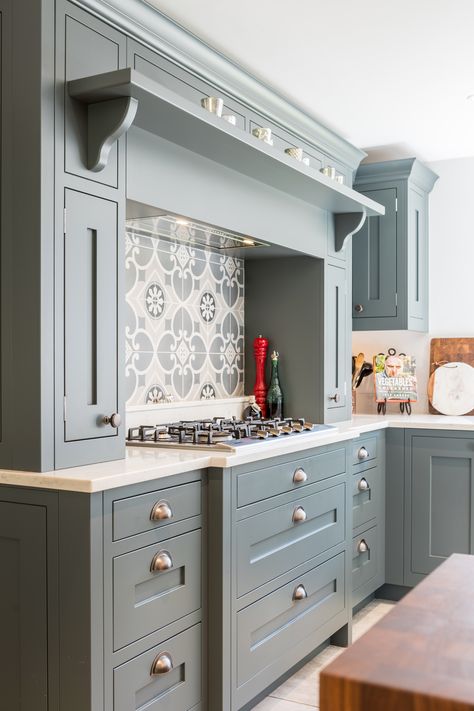 Aga Cooker Hood Ideas, Shaker Kitchen Hood, Kitchen Mantle Decorating Ideas, Kitchen Cooker Hood Ideas, Range Cooker In Chimney Breast, Range Cooker In Chimney, In Frame Shaker Kitchen, Kitchen Chimney Design, Kitchen Mantle Ideas