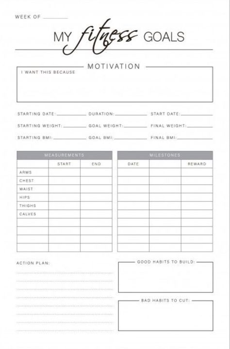 Fitness tracker and planner printable 552 💡 Goal Sheet, Daily Routine Planner, Study Planner Printable, Weekly Planner Free, To Do Planner, Journal Templates, Life Binder, Routine Planner, School Planner