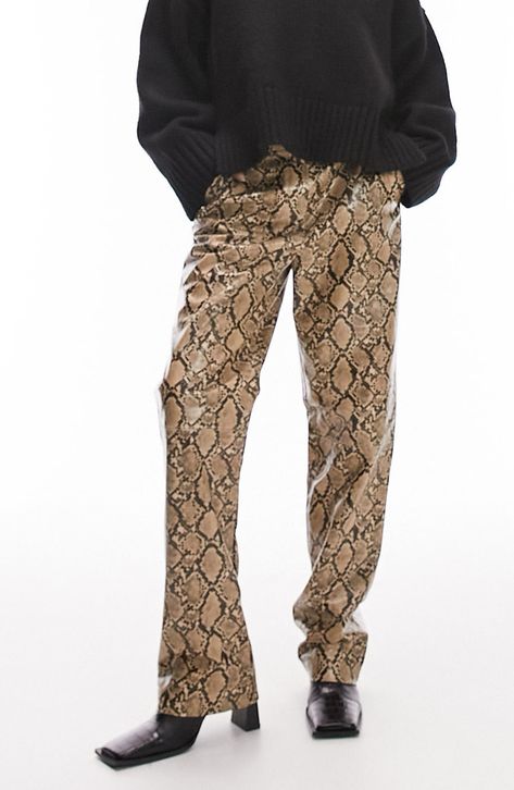 Snake Pants Outfit, Snake Pants, Snakeskin Pants, Winter Inspo, Native American Fashion, Snakeskin Print, Faux Leather Pants, Straight Leg Trousers, Pair Of Pants