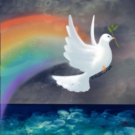 Natalie B. Kennel on Instagram: “#hope #happysunday #dove #spirit #roygbiv #rainbows #oceans #peace #studio_natk #atlantaartist #atechnicolorpromise #peachtreecorners…” Noah Bible Story, Noah Bible, Rainbow Bible, Dove Of Peace, Atlanta Artist, Peace Art, Bible Story, Christian Artists, Kids Clipart