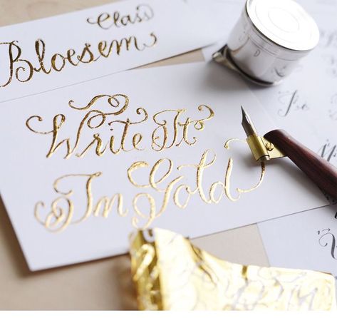 Bloesem Class Alert | Gold Foiling calligraphy for beginner - 5, 6, 7, 8 march 2015 Tiong Bahru Singapore Tiong Bahru, Calligraphy Inspiration, Nerd Crafts, Calligraphy For Beginners, Handwritten Calligraphy, Gold Calligraphy, 8 March, Scrapbooking Techniques, Calligraphy Handwriting