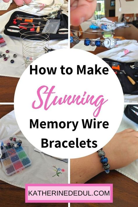 One of my favorite beginner bracelet projects is using memory wire. Check out this simple guide to making your next stunning, yet simple bracelet and get started today! Making Memory Wire Bracelets, Memory Wire Rosary Bracelet, How To Make Memory Wire Bracelets Tutorials, Memory Wire Bracelets Diy How To Make, Memory Wire Cuff Bracelet Diy, Memory Bracelets Diy, Bracelet Wire Jewelry, Easy Diy Bracelets Beads, Making Jewelry For Beginners Bracelets