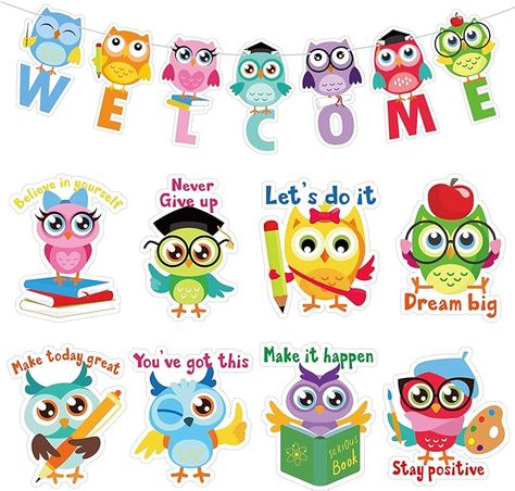 Suitable for Decoration: you can use these owl party decorations to decorate your home, classroom, office, etc., and you can choose the pattern you like to decorate, which will make your home look attractive. Owl School Decoration, Owl Theme Classroom Decorations, Owl Classroom Decor, Welcome Bulletin Board, Owl Banner, Positive Cards, Welcome Back Banner, Owl School, Bee Themed Classroom