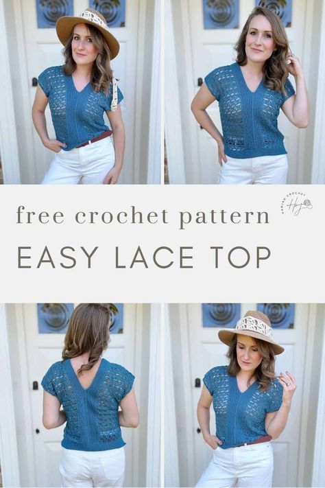 Lace Crochet Top Pattern For Summer Flower Top Crochet, Chunky Yarn Patterns, Crochet Shirt Pattern, Crochet Ripple Afghan, Crocheted Clothes, Clothing Crochet, Fall Crochet Patterns, Crocheting Ideas, Womens Crochet Patterns