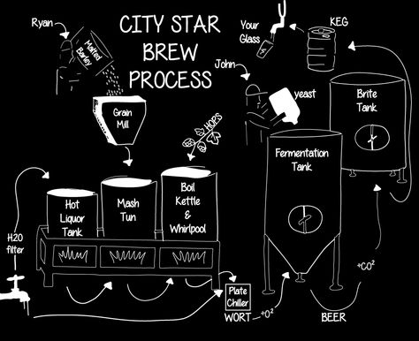 City Star Brew Process #illustration Beer Process Illustration, Process Illustration, Beer Facts, Brew Bar, Chilled Beer, Brewing Recipes, Homebrew Recipes, Beer Pub, Home Brew