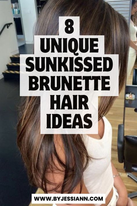 8 Unique Sunkissed Hair Brunette Dark Hair Ideas! Sunkist Brown Hair, Brunette Hair Low Maintenance, Demintional Brunette, Sunkissed Dark Hair, Natural Highlights For Brunettes, Ombre Hair Color For Brunettes Medium Length, Subtle Brunette Balayage Hair, Dark Brown Sunkissed Hair, Low Maintenance Dark Hair Color