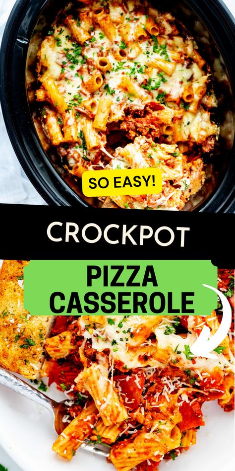 Keto Crock Pot Chicken, Slow Cooker Pizza Pasta, Crockpot Pizza Casserole, Crock Pot Keto, Crockpot Pizza, Pepperoni Pasta, Pizza Pasta Casserole, Pizza Casserole Recipe, Crock Pot Pizza