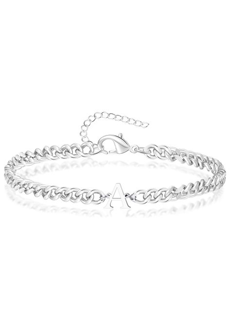 PRICES MAY VARY. 【Initial Bracelet for Men Women】Wearing an initial bracelet is a classic way to make a statement! show off your first name, last name, or your lover's name. mens cuban link bracelet with initials adopts the elegant silver color to match a range of different outfits or occasions all year round. work great as cool birthday gifts for men, personalized mens bracelet, cool bracelet for women 【Premium Quality】Our initial silver bracelet has a highly polished surface finish and smooth Men Silver Bracelet Design, Initial Bracelet Men, Silver Bracelet Designs For Men, Silver Bracelets For Men Unique, Silver Jewelry Men, Men Silver Bracelet, Bracelet For Men Silver, Silver Bracelets For Men, Male Graduation