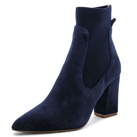 Navy Suede Chelsea Boots Chunky Heel Ankle Boots for Work, School, Date, Anniversary, Going out | FSJ #shoes #shoesaddict #shoes👠 #shoesshoesshoes #shoeshine #shoeworship #shoemaniac #shoemania #sandals #heels #highheels #heelsaddict #heelsfetish #heelsclass #classy #classyheels #classywomen #classywoman #classystyle #luxuryshoes #ootn #sfs #goldheels #diamondheels #sparklyshoes #luxurylifestyle #luxuryhomes #beautiful Ankle Boots For Work, Boots For Work, Navy Blue Boots, Navy Boots, Expensive Shoes, Chunky Heel Ankle Boots, Boots Chunky, Custom Boots, Suede Chelsea Boots