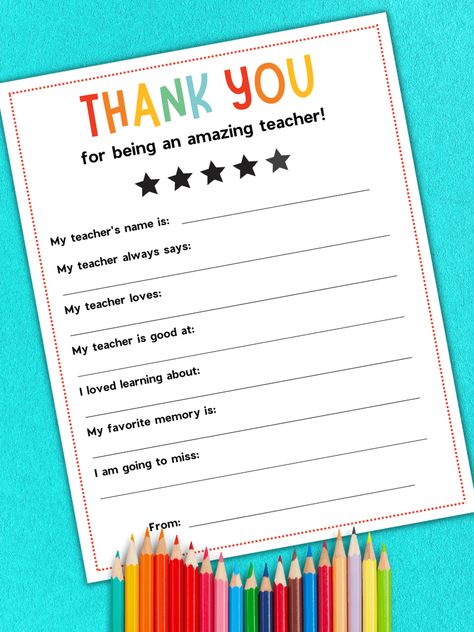 End Of Year Teacher Cards From Students, End Of Year Teacher Gifts From Students, Free Teacher Appreciation Gifts, Teacher Questionnaire, End Of Year Teacher Gifts, Easy Teacher Gifts, Teacher End Of Year, Teacher Gift Card, Thank You Printable