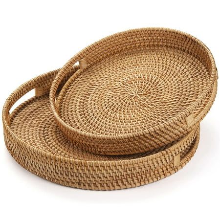 Woven Ottoman, Bread Serving Basket, Ottoman Trays, Rattan Serving Tray, Coffee Table Natural, Woven Trays, Dinner Tray, Rattan Tray, Serving Tray Set