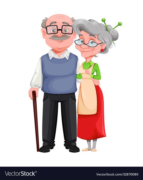 Grandfather Cartoon, Grandmother And Grandfather, Cartoon Grandma, National Grandparents Day, Happy Grandparents Day, Funny Test, Couple Sketch, Old Couples, Family Illustration