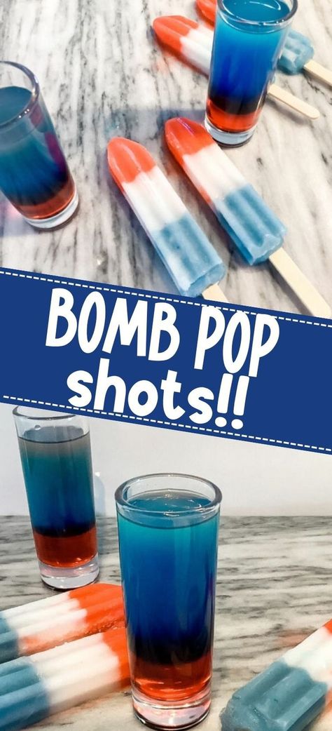 Bomb Pop Shot, Fourth Of July Cocktails, 4th Of July Drinks, July Cocktails, Layered Shots, Bomb Shots, Fourth Of July Drinks, Bartender Drinks Recipes, 4th Of July Cocktails