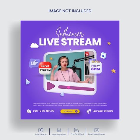 Live streaming webinar promotion social ... | Premium Vector #Freepik #vector #template #social-media #instagram #post Live Streaming Design, Blue Template, Daily Ootd, Vector Template, Happy Chinese New Year, Social Media Banner, Instagram Design, 3d Render, Live In The Now